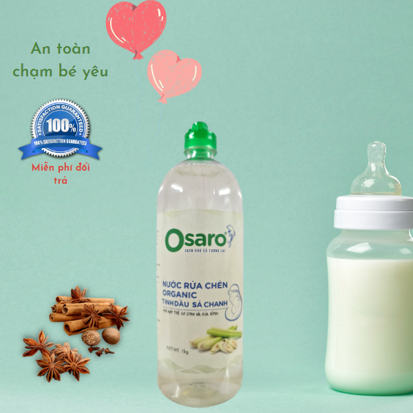 Nước rửa chén hữu cơ OSARO 1000g tinh dầu sả chanh