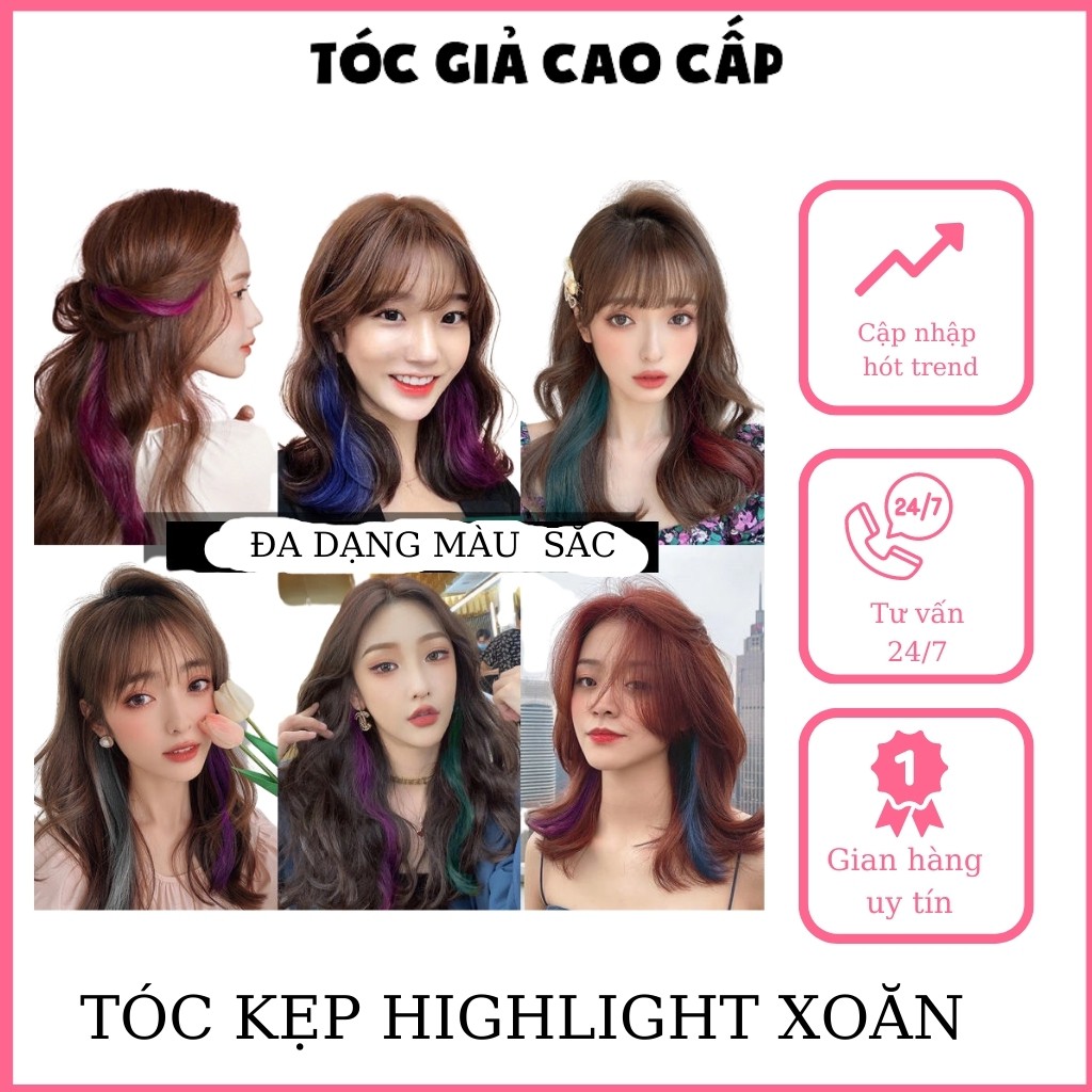 Tóc giả kẹp highlight xoăn dài sợi tơ cao cấp