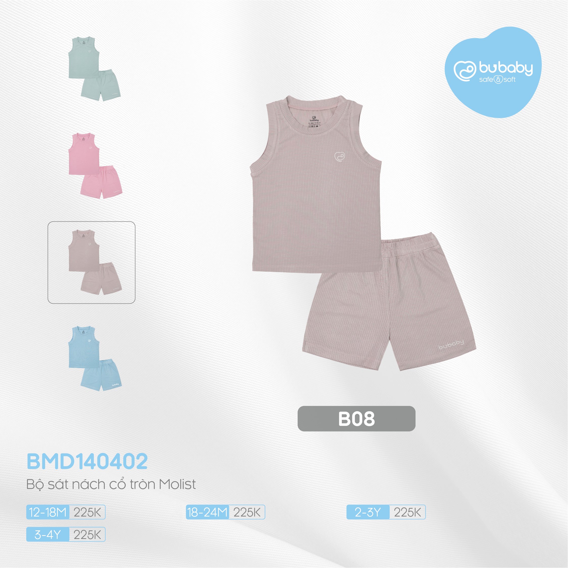 Bộ ba lỗ quần đùi trơn molist trẻ em bmd140402 bu