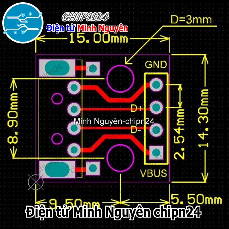 [2 cái] (K95) Đế chuyển Adapter USB A Đực to DIP (PCB chuyển, Mạch chuyển) - HH001566
