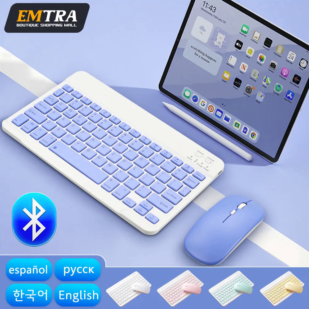 Bluetooth Wireless Keyboard Mouse For Android IOS Samsung Tablet For Air Pro Mini Russian Korean Keyboard