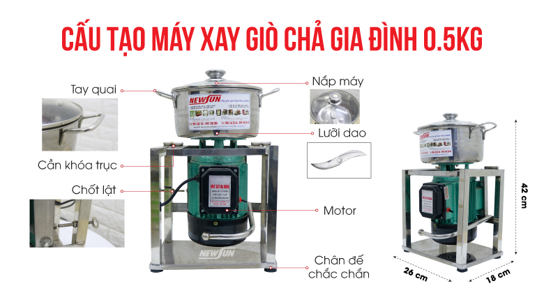 Máy Xay Thịt Làm Giò Chả Mini 0,5kg Newsun, Công suất 750W, Chân Vuông - Hàng Chính Hãng-🎁Qùa Tặng Phụ Kiện