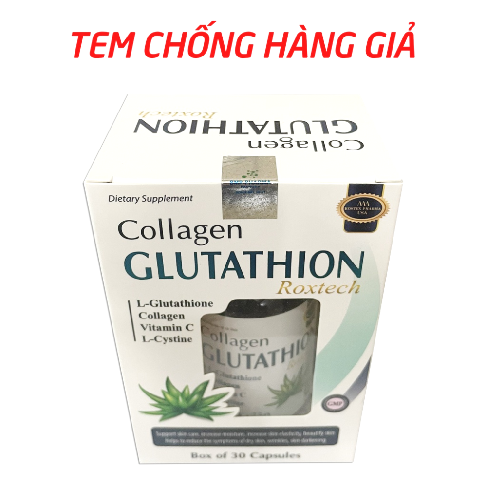 Collagen Glutathion ROXTECH, l-cystine, vitamin E C đẹp sáng da, giảm nám sạm da - 30 viên