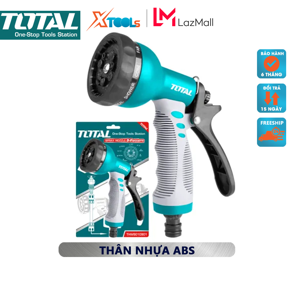 Nozzle water spray machine wash total THWS010901 Spary nozzle watering plants 8 beam set tools 3/4 "Body plastic abs TPR handle comfortable, insulation TDR support hose watering plants, spray car wash machine, yard watering [XTools mall]