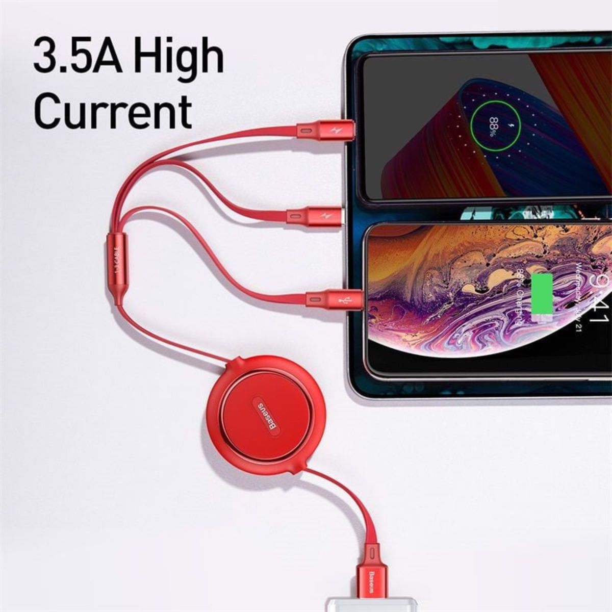 Cáp sạc dây rút 3 đầu Baseus Golden Loop 3 in 1 Elastic Cable CAMLT