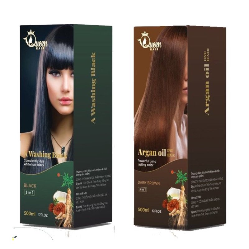 Dầu Gội Phủ Bạc Đen và Nâu Queen Hair 500ml Việt Nam - Dầu Gội Nhuộm Tóc Thảo Dược Argan Oil Nhân Sâm nhập khẩu