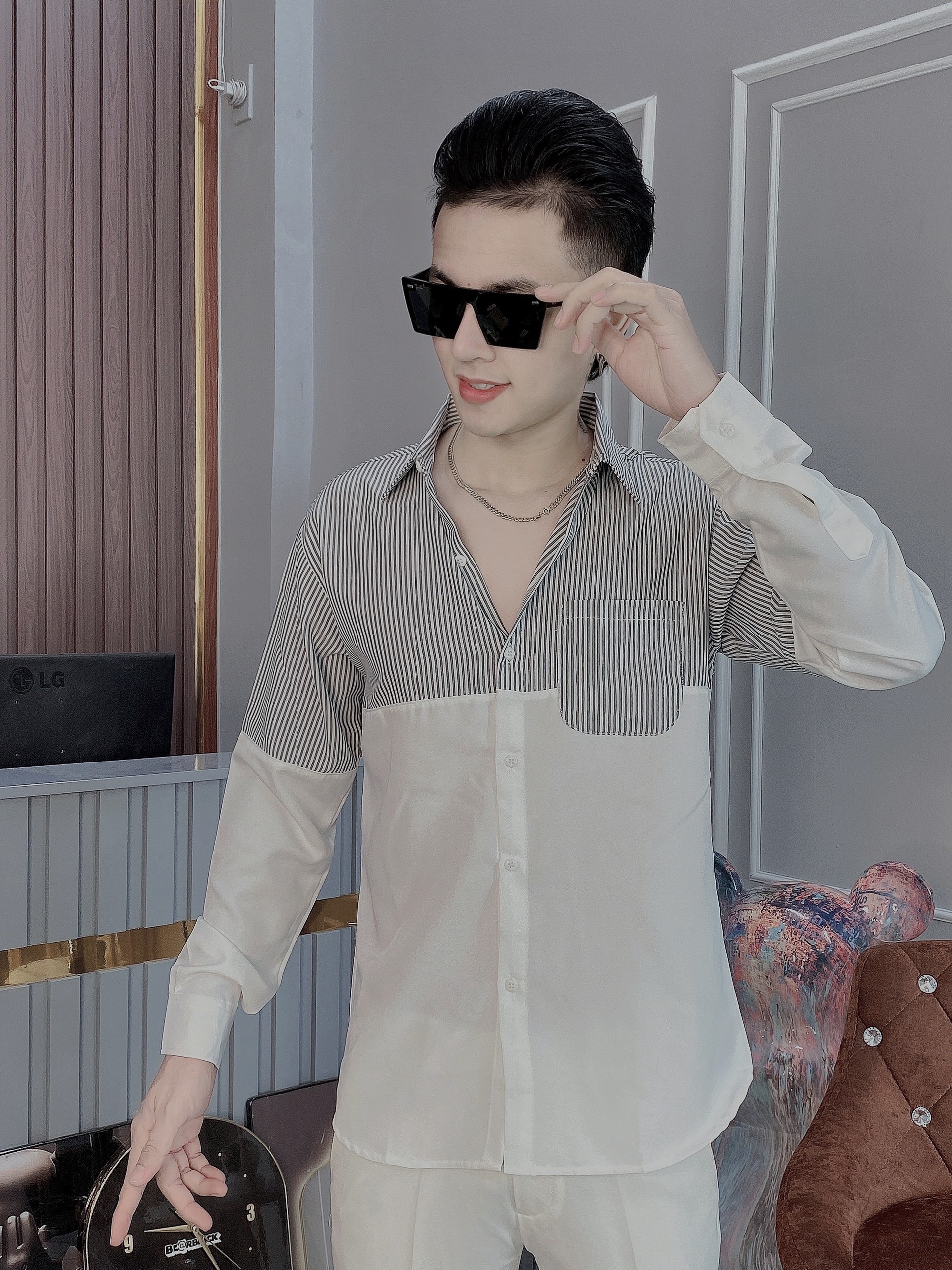 Áo sơ mi nam đẹp tay dài hàn quốc cổ thêu mẫu mới chất lụa mịn