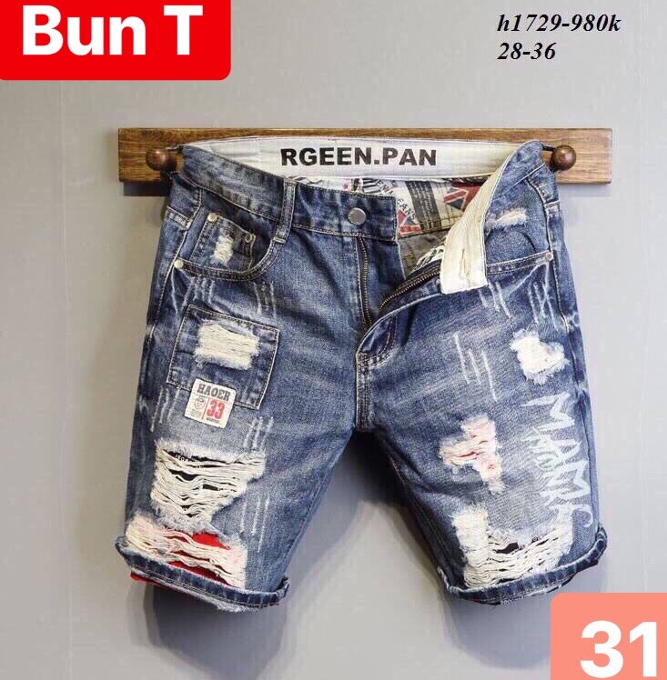QUẦN SHORT SỌT LỬNG JEAN NAM CHẤT BÒ XANH THÊU VẢI ĐỎ ĐEN, CO GIÃN NHẸ THÁI LAN T&T-31 TRANGBUN FASHION