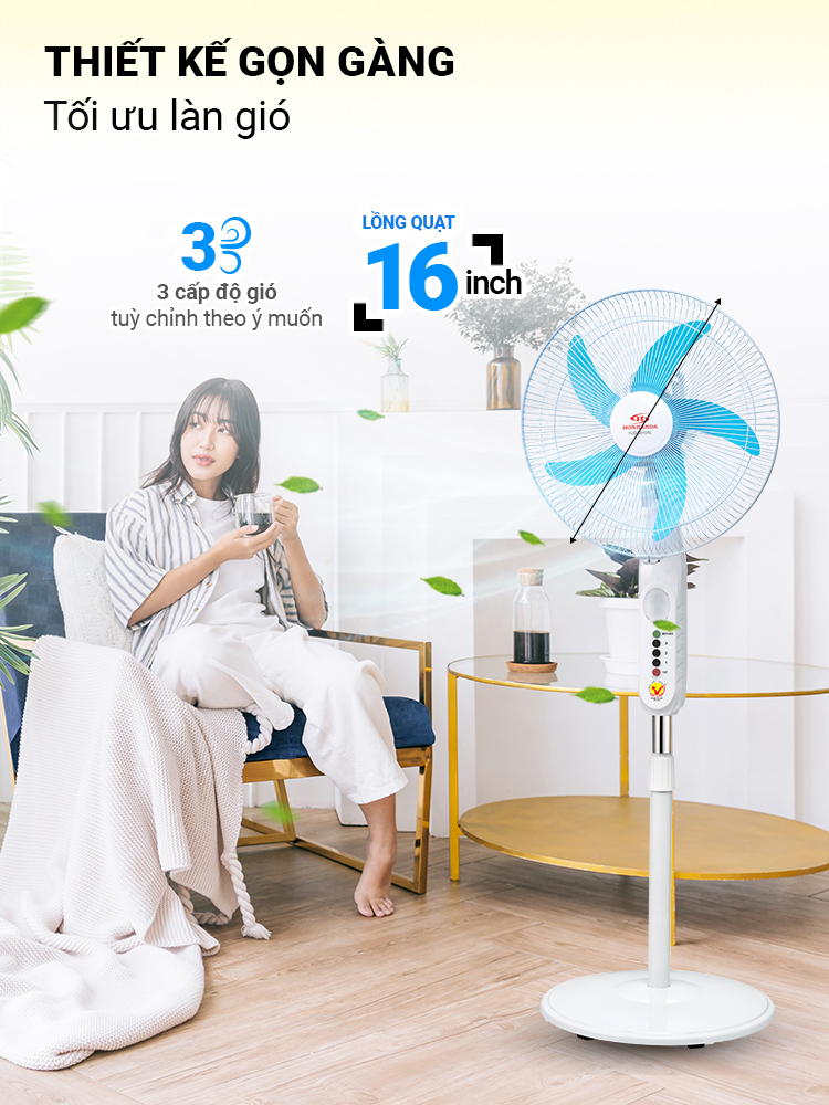 Quạt sạc năng lượng mặt trời Honjianda 3816 công suất 24W, lồng quạt 16 inch