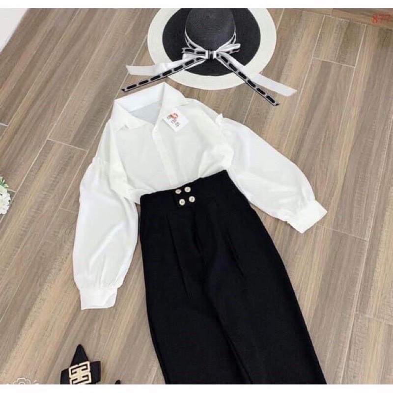 Quần baggy nữ cạp cao 4 cúc