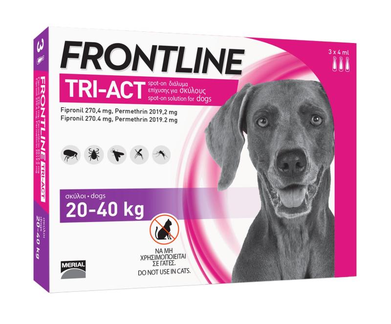 FRONTLINE TRIACT® size L Phòng ve, Rận, Bọ chét, Ruồi, Muỗi cho chó từ 20 - 40kg (4ml/ống x 3 ống/hộp)