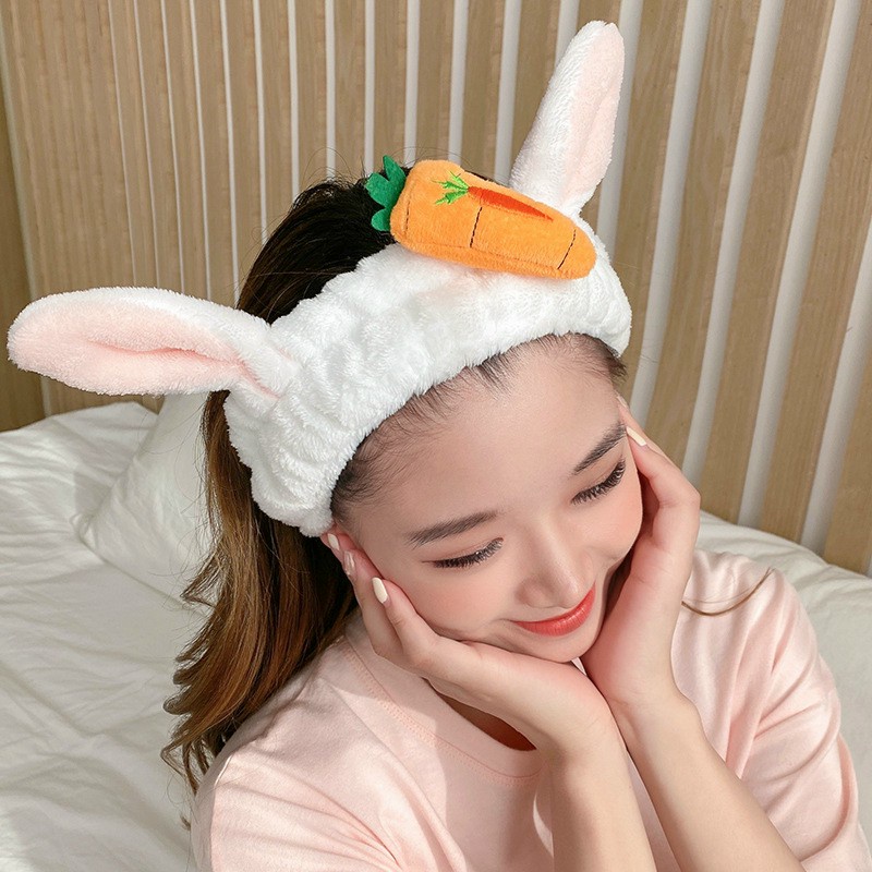 Băng Đô Turban Tai Thỏ Cà Rốt Cài rửa mặt