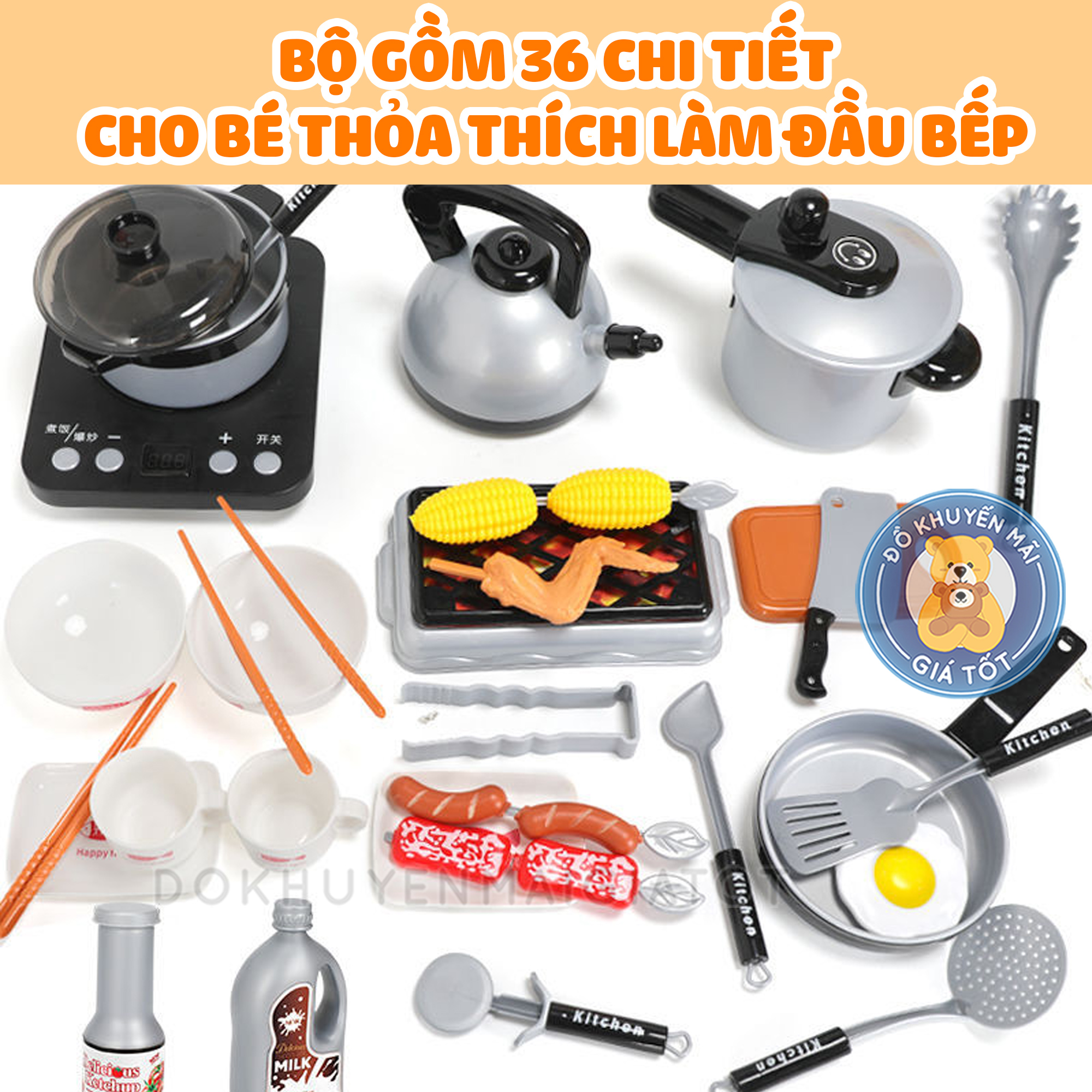 Đồ chơi nhà bếp cho bé gái mẫu nấu ăn 36 chi tiết cho bé dùng pin có âm thanh và đèn 5705-2 - đồ chơi trẻ em - Đồ khuyến mãi giá tốt