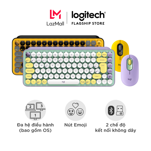 Combo chuột và phím cơ không dây Logitech POP KEYS & MOUSE với phím emoji có thể điều chỉnh