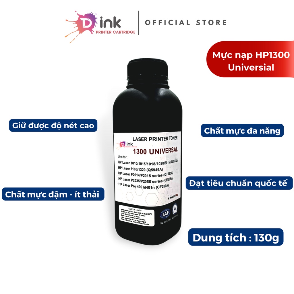 Mực nạp siêu đậm nét hp1300 - dung tích 130g - dùng cho máy in laser canon , hp