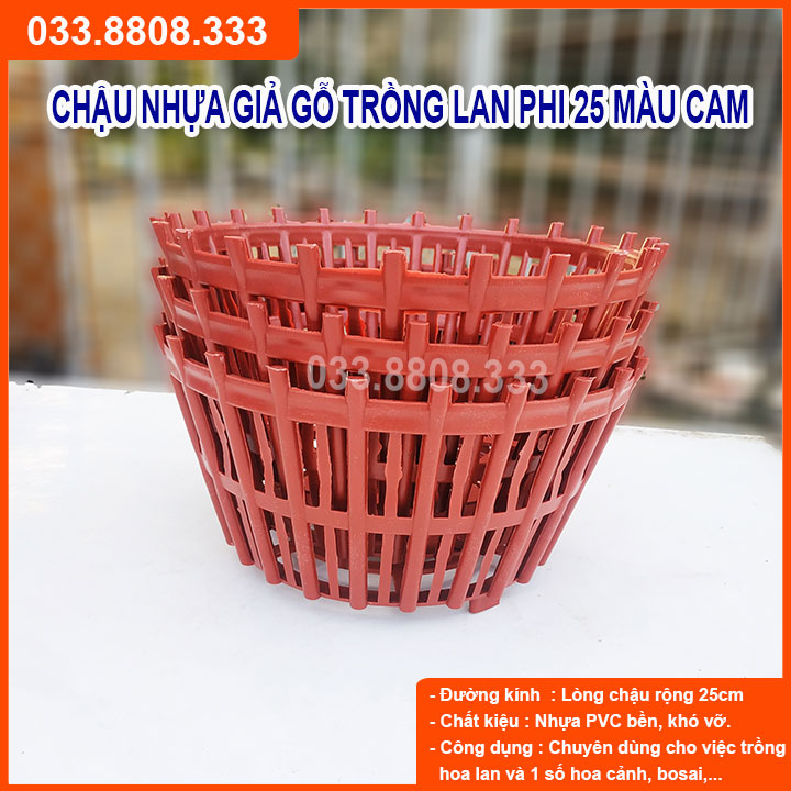 10 chậu trồng lan giả gỗ phi 25 - chậu thoát nước tốt
