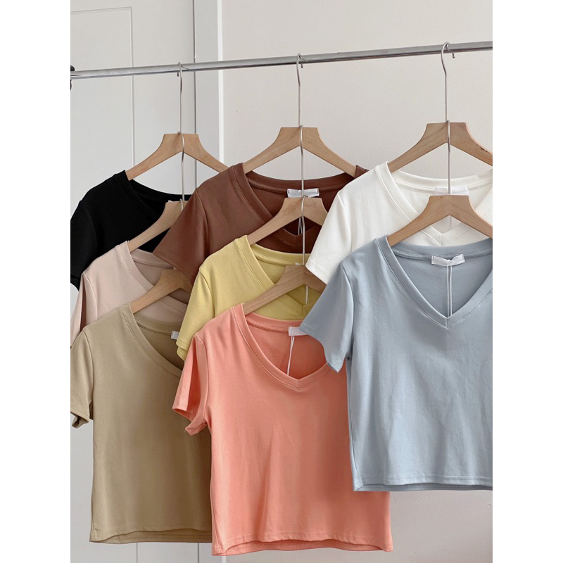 Áo phông nũ cổ v croptop 1 màu a238510