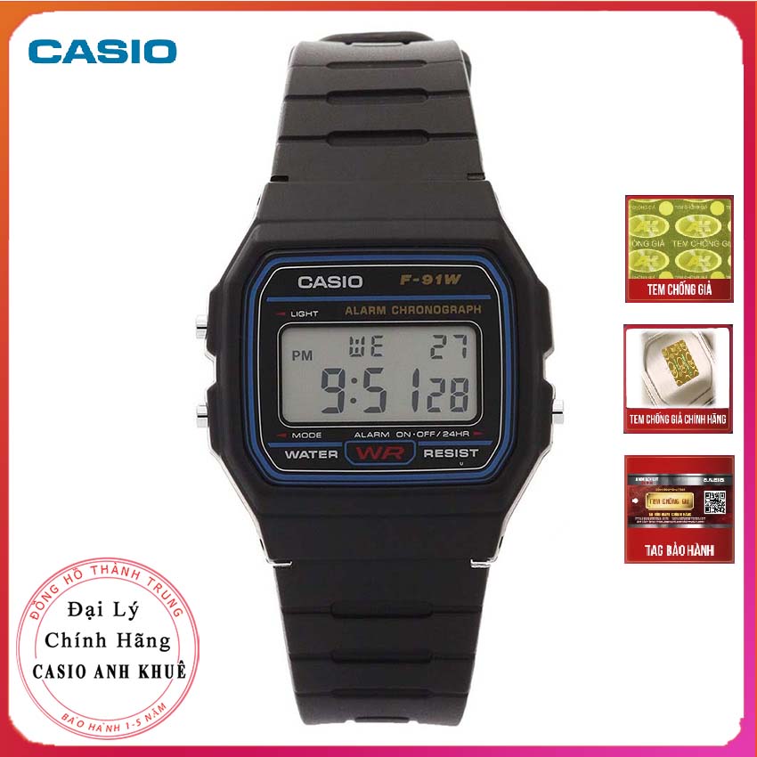 Đồng hồ nam casio f-91w-1dg dây nhựa