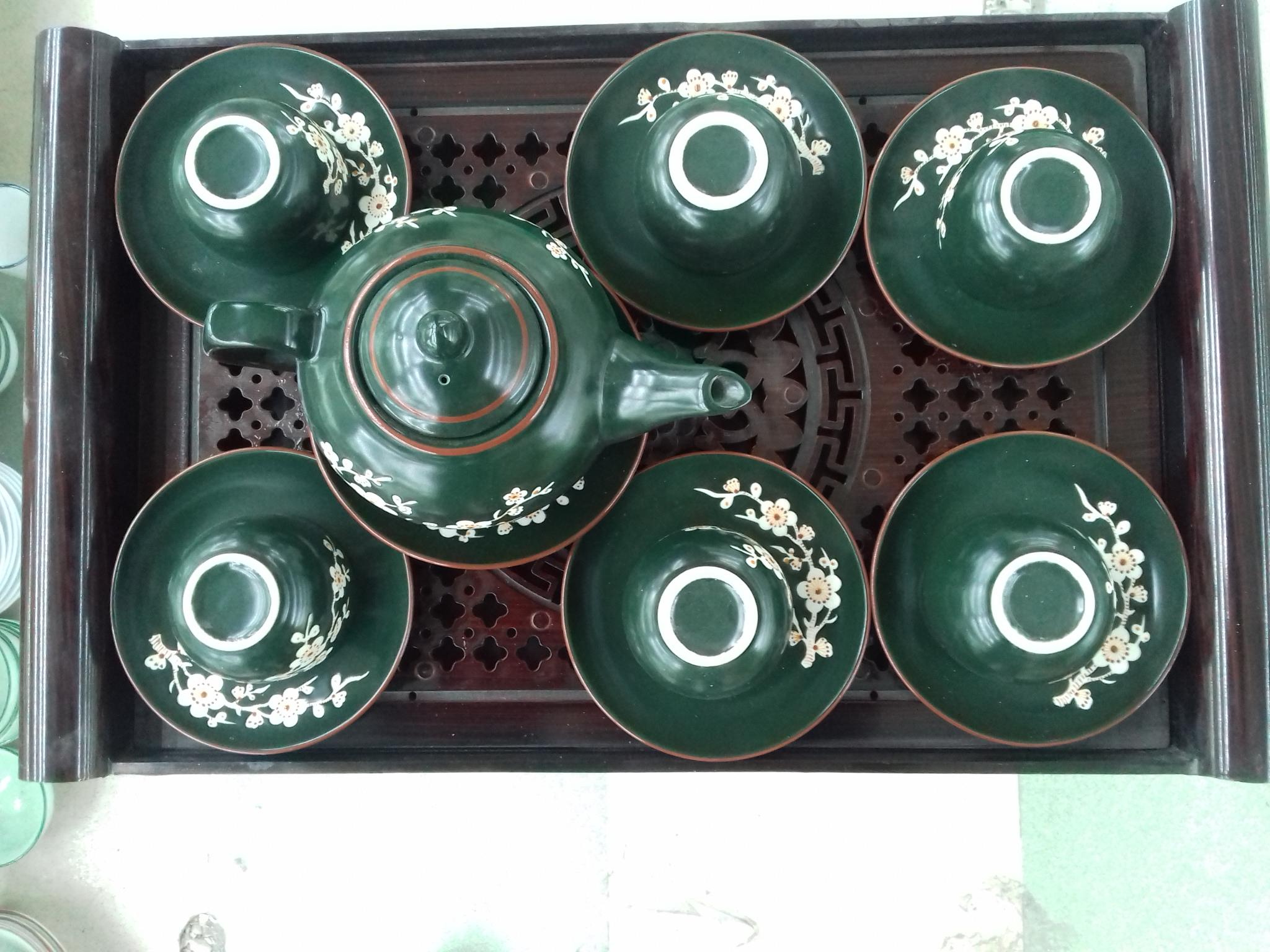 Bộ bình trà gốm men xanh ngọc Bát Tràng ( không gồm khay )