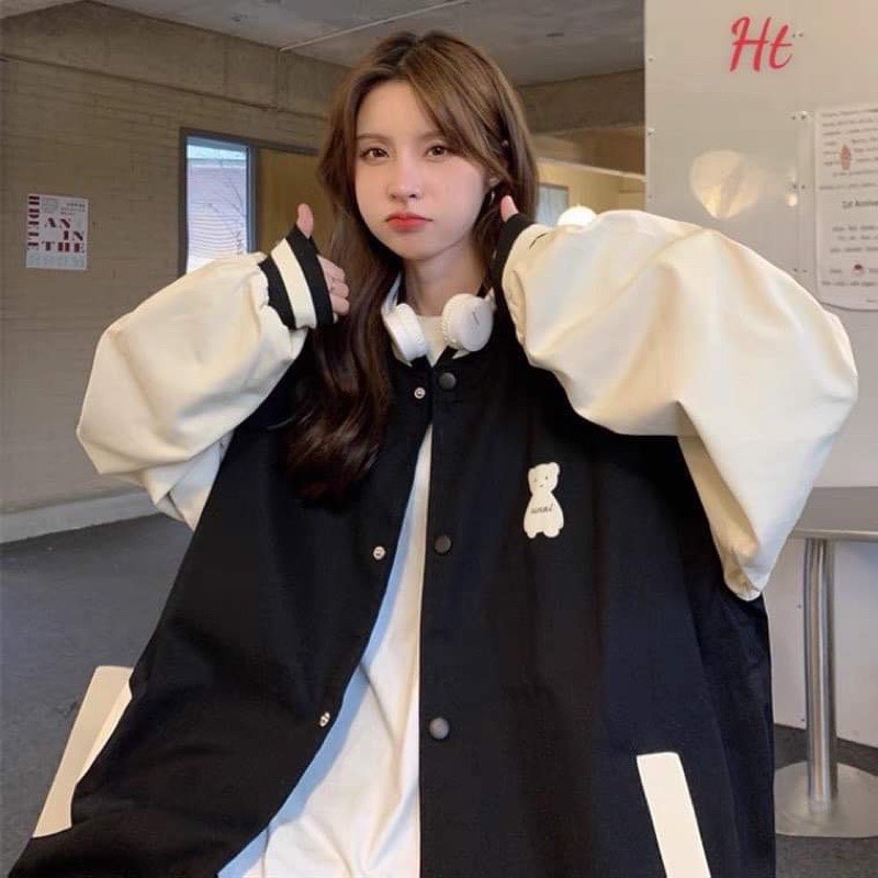 ÁO KHOÁC BOMBER NỈ LÔ GÔ GẤU HT66
