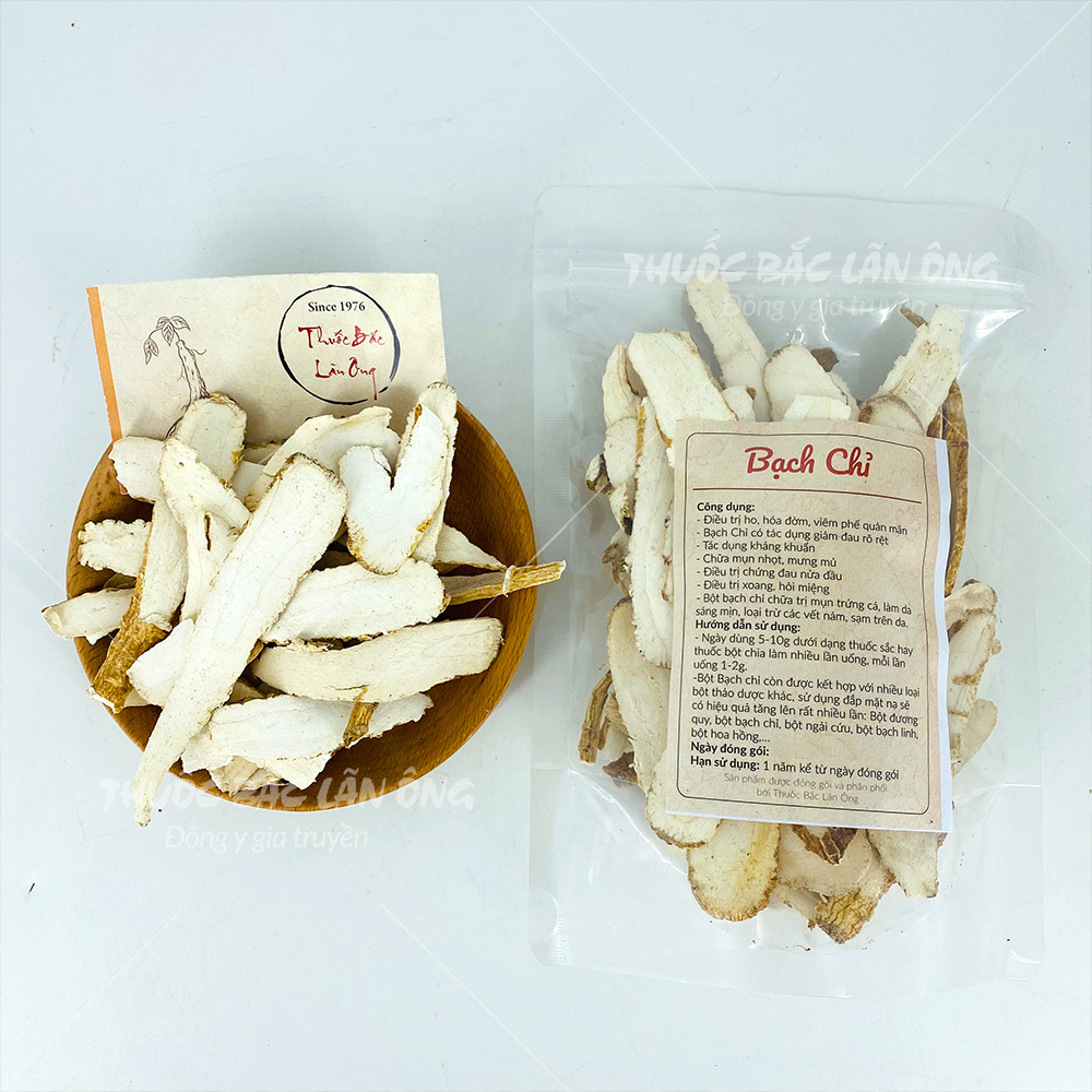 Bạch chỉ 200g, khô, thái lát mỏng, trắng, thơm, không tẩy trắng - Lãn Ông