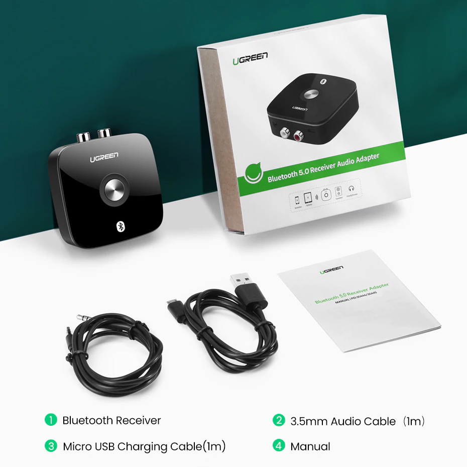 Thiết bị nhận bluetooth 5.0 cao cấp cổng 3.5mm & 2RCA /UGREEN CM123