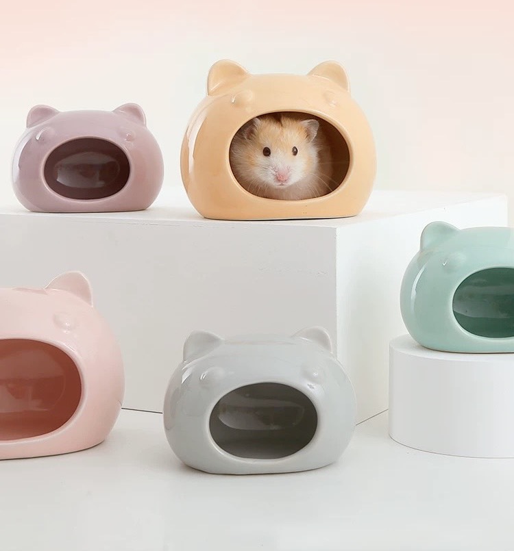 Nhà sứ đầu mèo 2 size cho hamster / sóc / fat tail/ ... - T3 PETS SHOP