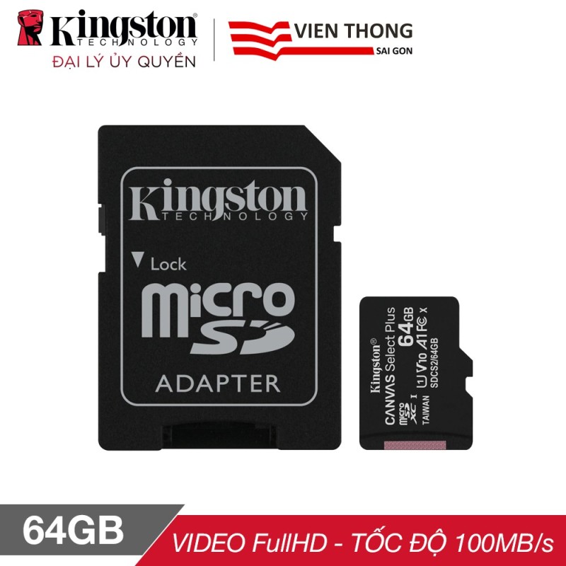 Thẻ nhớ micro SDXC Kingston 64GB Canvas Select Plus upto 100MB/s + Adapter - Hãng phân phối chính thức