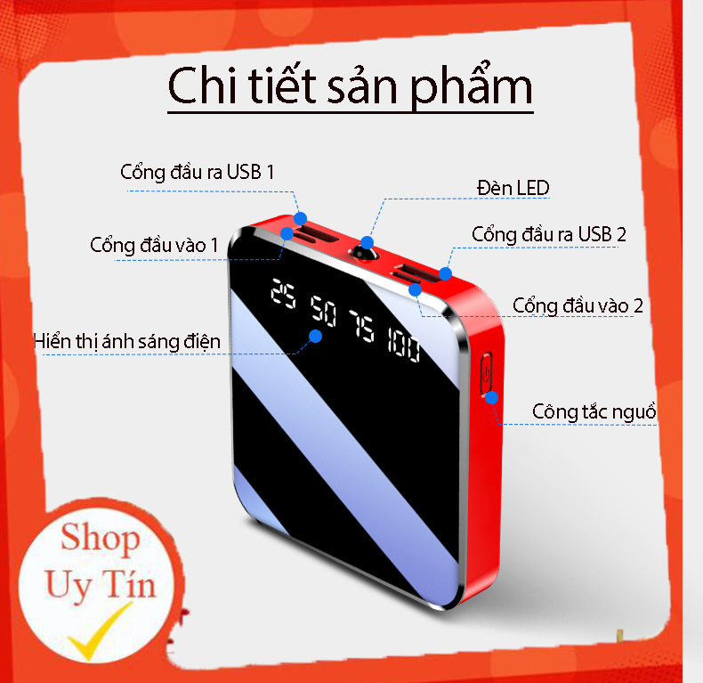 [THIẾT KẾ CAO CẤP] PIN SẠC DỰ PHÒNG DUNG LƯỢNG 20000mah - Pin gương mini Powerbank - PIN SẠC DỰ PHÒNG POWER BANK 10000MAH - Pin thiết kế mặt gương cao cấp mini Pin sạc dự phòng đèn led hình vuông - Pin sạc dự phòng - Sạc dự phòng (Siêu Rẻ)