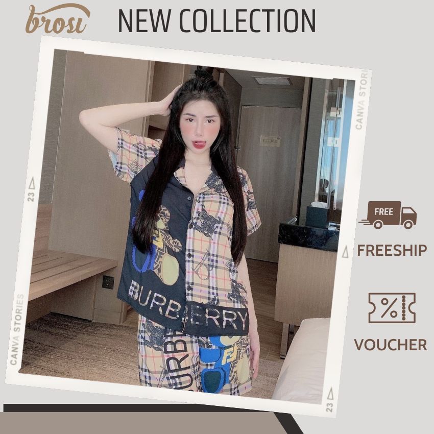 Đồ Bộ Pijama Lụa Mango Mặc Nhà Quần Đùi Áo Cộc Tay BROSI