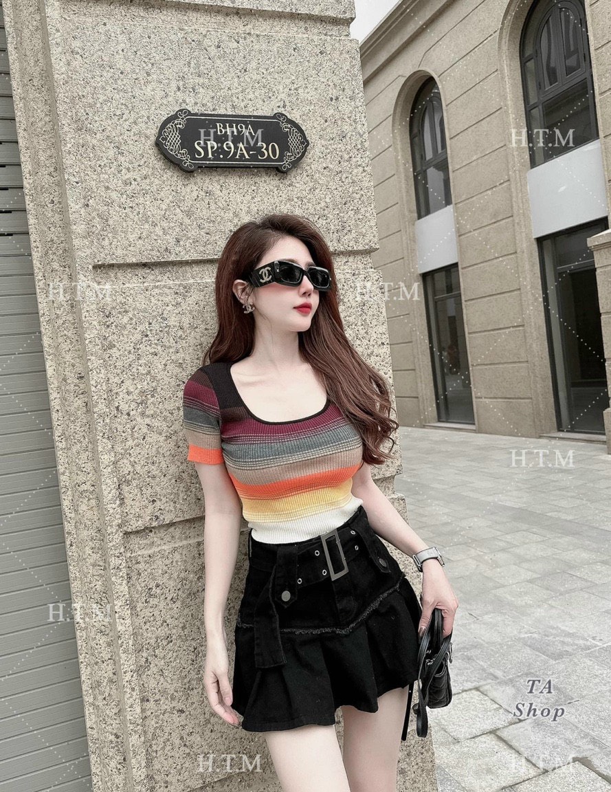 Áo len mtg loang cổ vuông Hàng QC