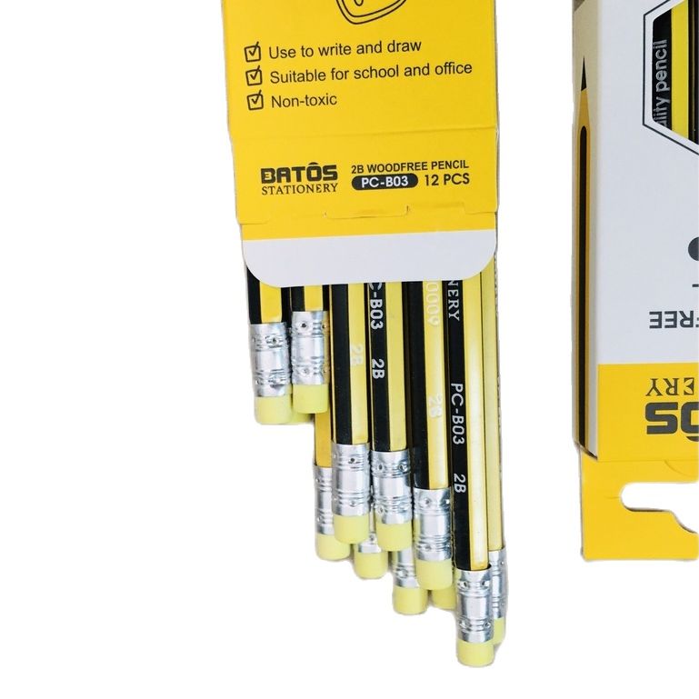 Hộp 12 cây bút chì giả gỗ 2B Batos PC-B03
