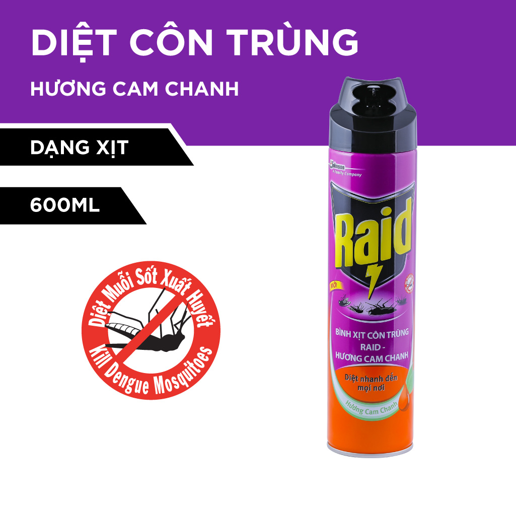 RAID Bình xịt côn trùng Hương Cam Chanh 600ml