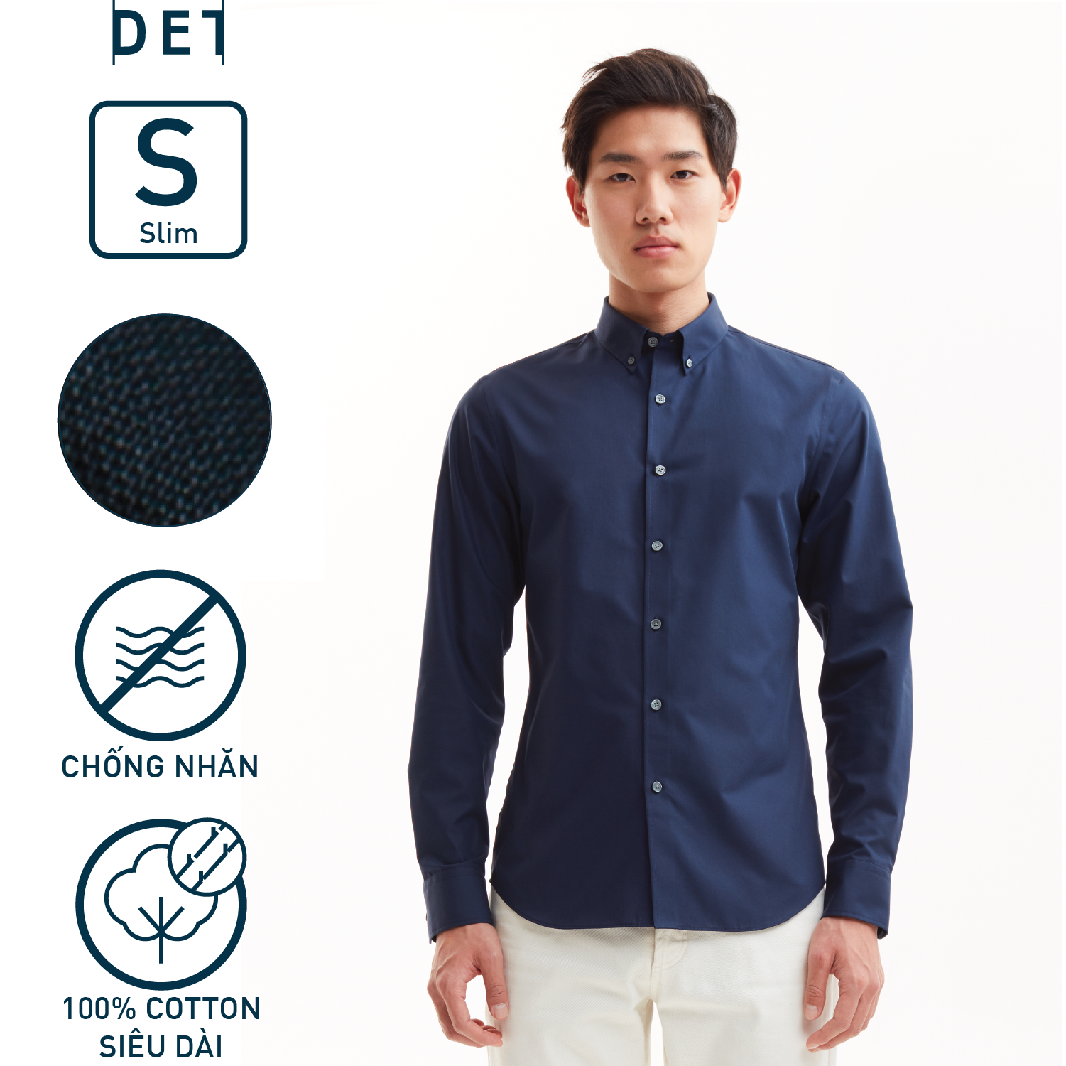 Áo sơ mi nam DETERMINANT tay dài - dáng ôm - chống nhăn - kháng khuẩn - màu xanh đậm - C01