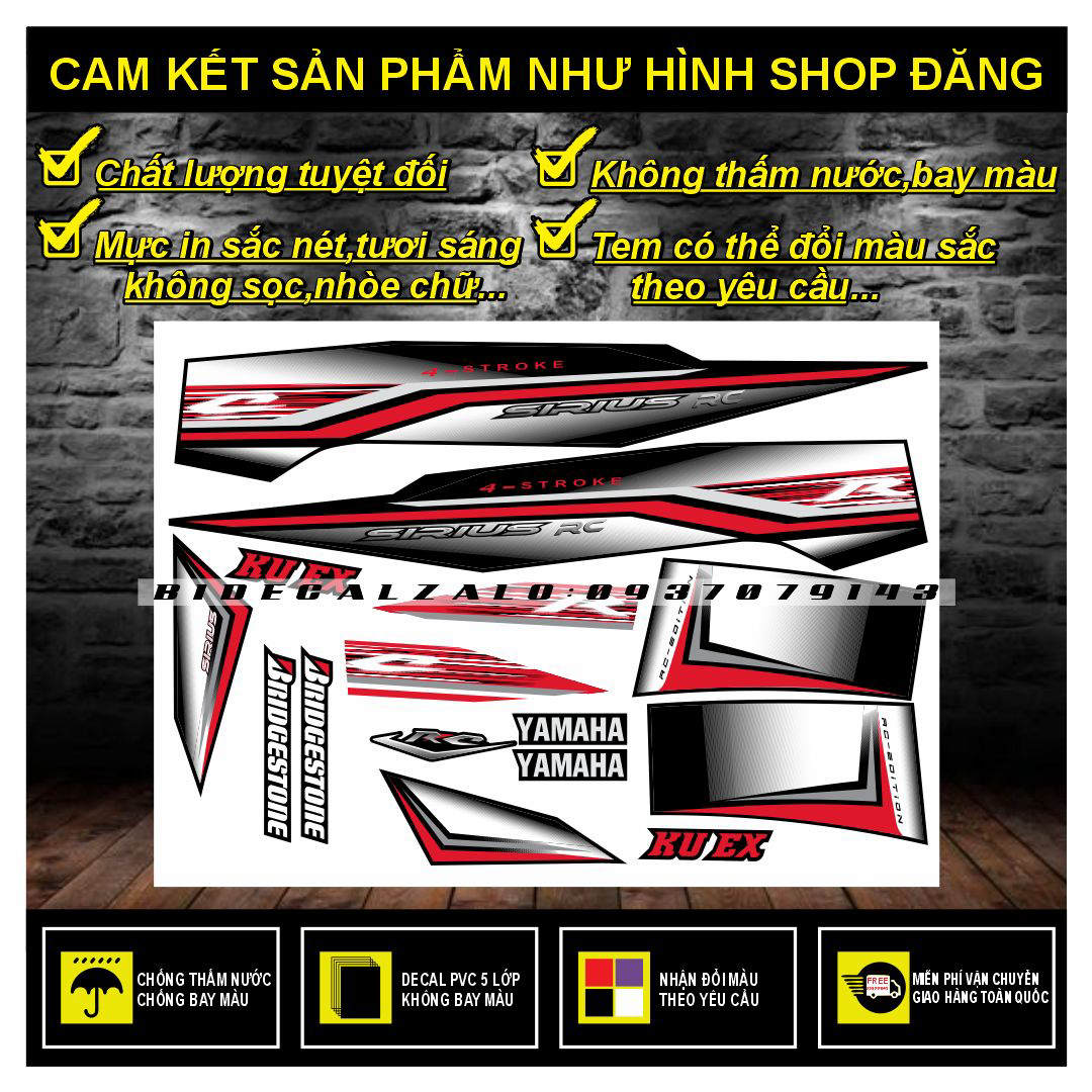 HCM-BIDECAL- TEM RỜI SIRIUS MẪU DZIN TRẮNG ĐỎ ĐEN