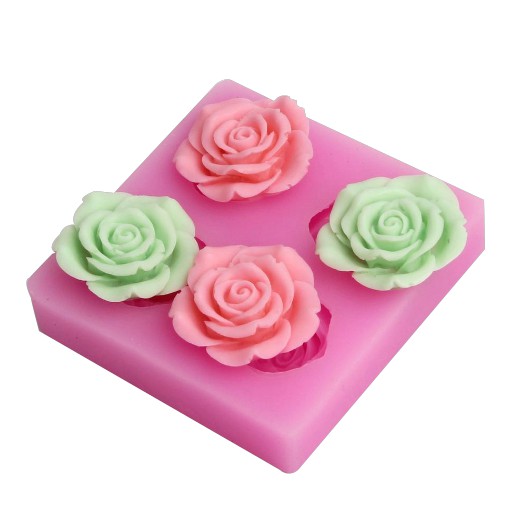 khuôn silicon 4d làm rau câu làm bánh 4 hoa hồng mỏng