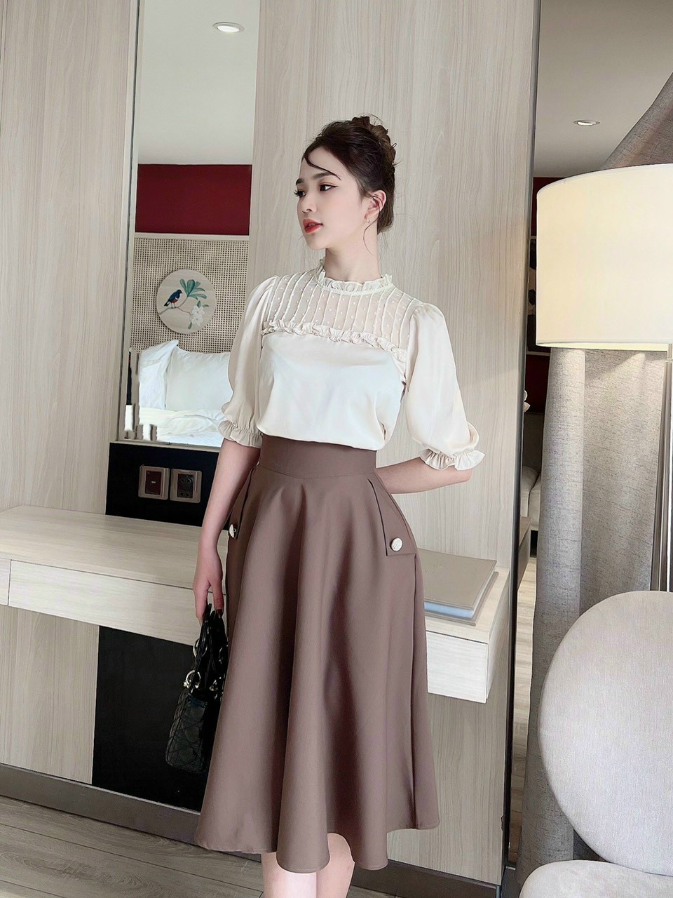 Chân váy dáng xòe tiểu thư dáng dài thời trang nữ