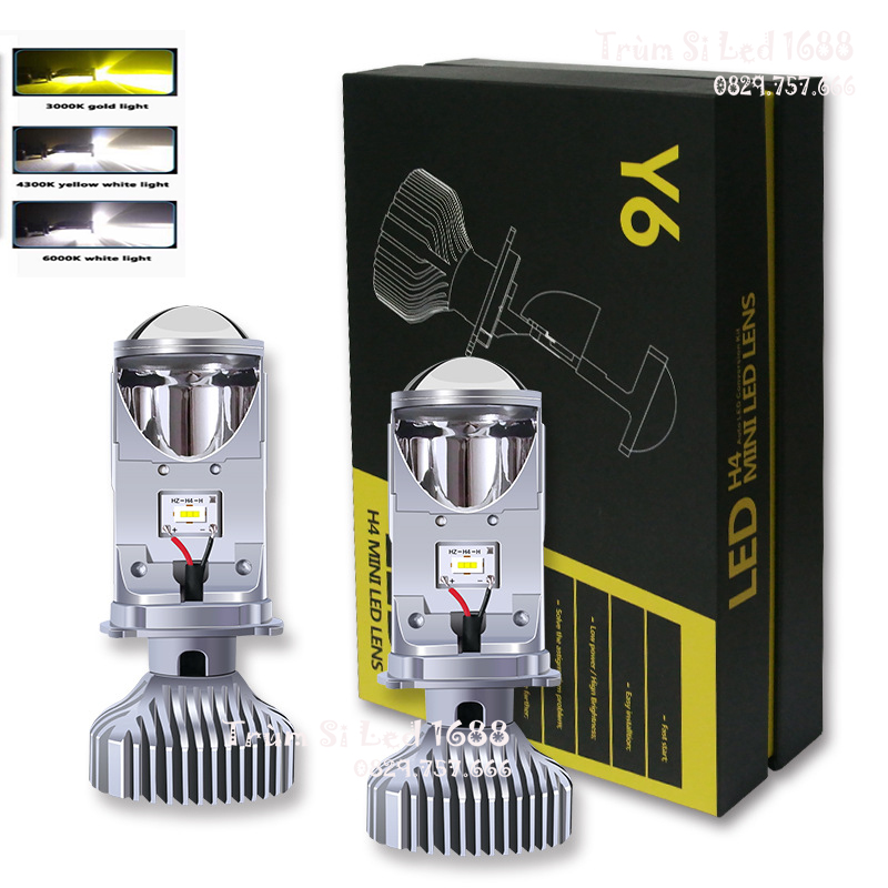 Bi cầu mini y6s chân h4-3 nhiệt màu 3000k, 4300k, 6000k cam kết hàng chuẩn công ty-bảo hành 1 năm