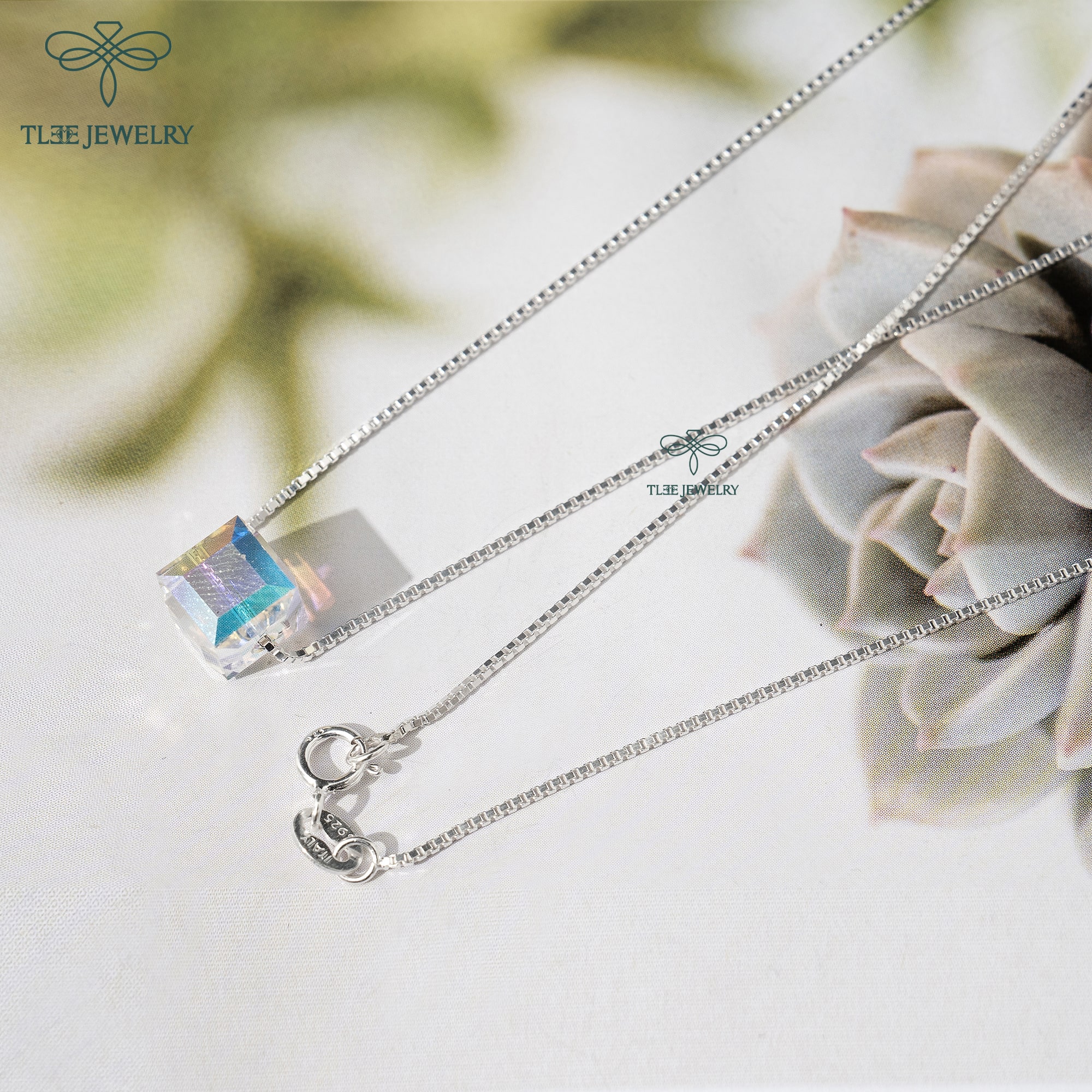 Dây chuyền bạc nữ TLEE hộp pha lê lấp lánh TleeJewelry D0130
