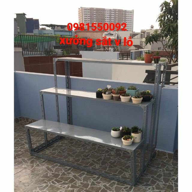 Kệ mâm sắt v lỗ 3 bậc thang(R40cm x D60cm,80cm,1m,1,2m.1,5m) Cao nhiều kích thước