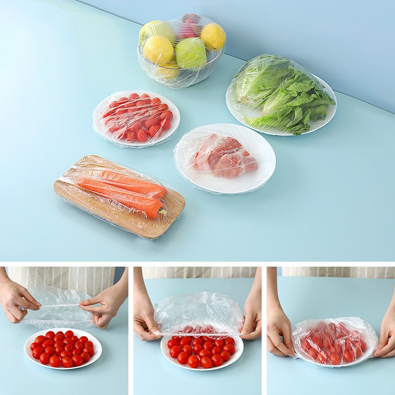 Set 100 màng bọc thực phẩm pe có chun bọc/ màng bảo quản thực phẩm b122