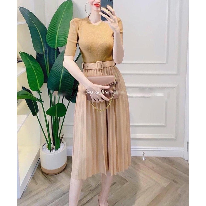 Chân váy xếp ly kèm đai siêu đẹp _ freesize