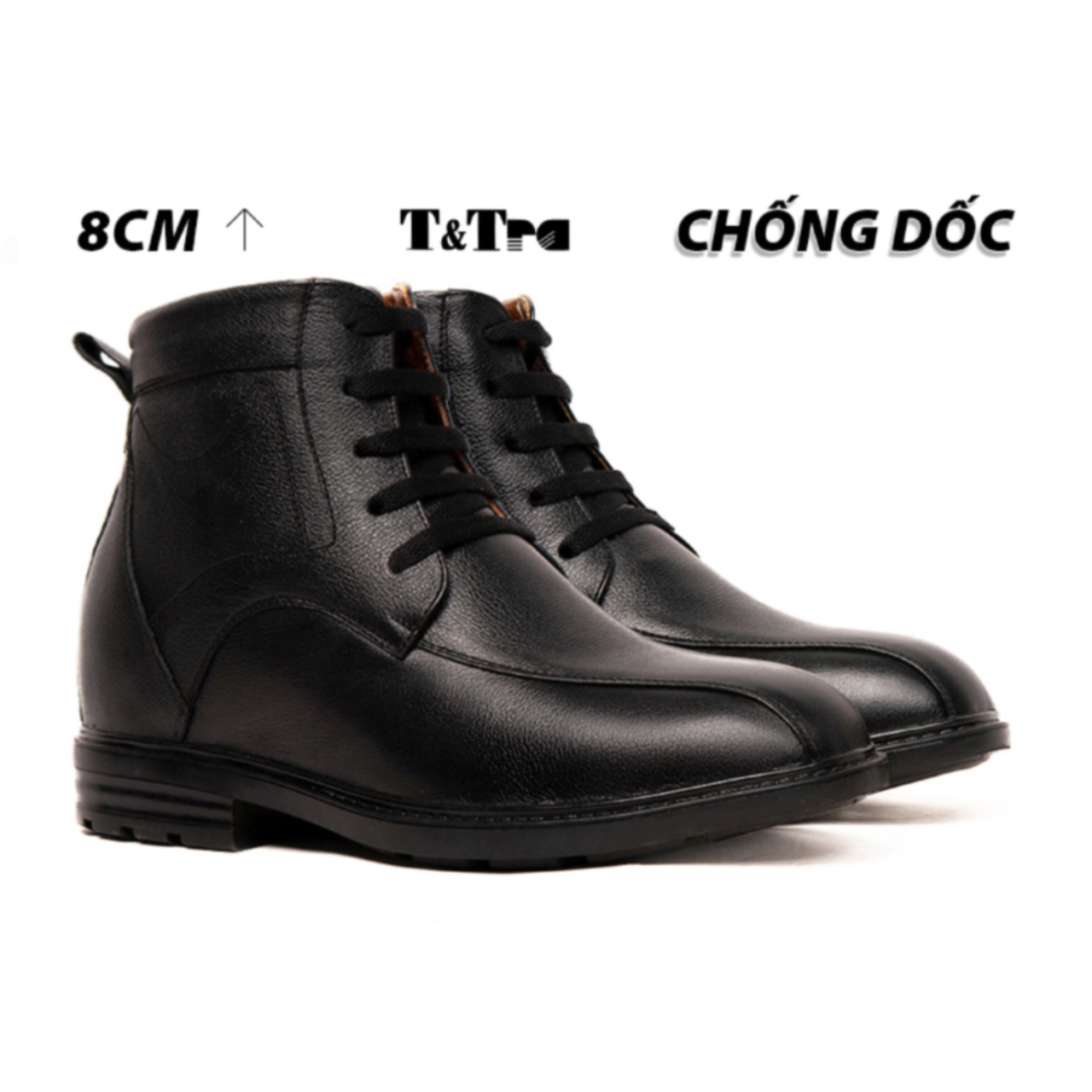 [8CM] Giày Nam Đế Cao T&Tra T107 Đen - Ít Dốc Mang Thoải Mái Hơn