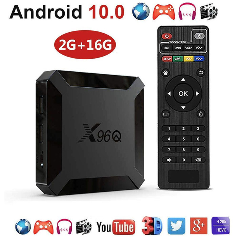 Đầu android tv box X96Q Android 10.0 ram 2g+16gb  cài tất cả các ứng dụng giải trí, đầy đủ phụ kiện