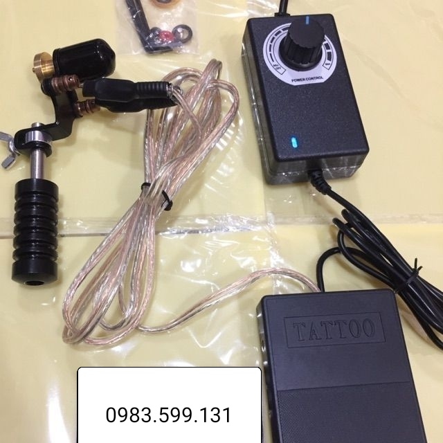 Combo : Máy xăm mô ơt Rotary + Biến điện , bàn đạp , dây móc