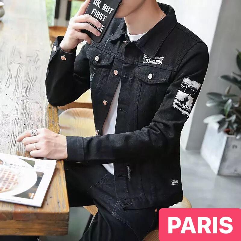 ÁO KHOÁC JEAN NAM CHẤT BÒ ĐEN THÊU TAY HÀN QUỐC CAO CẤP d-99 - PARIS FASHION