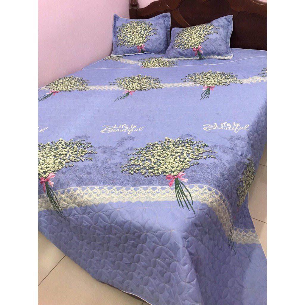 Chăn hè cotton poly trần bông 3 lớp kích thước 1m6x2m, mền mùa hè mát lạnh 2 mặt