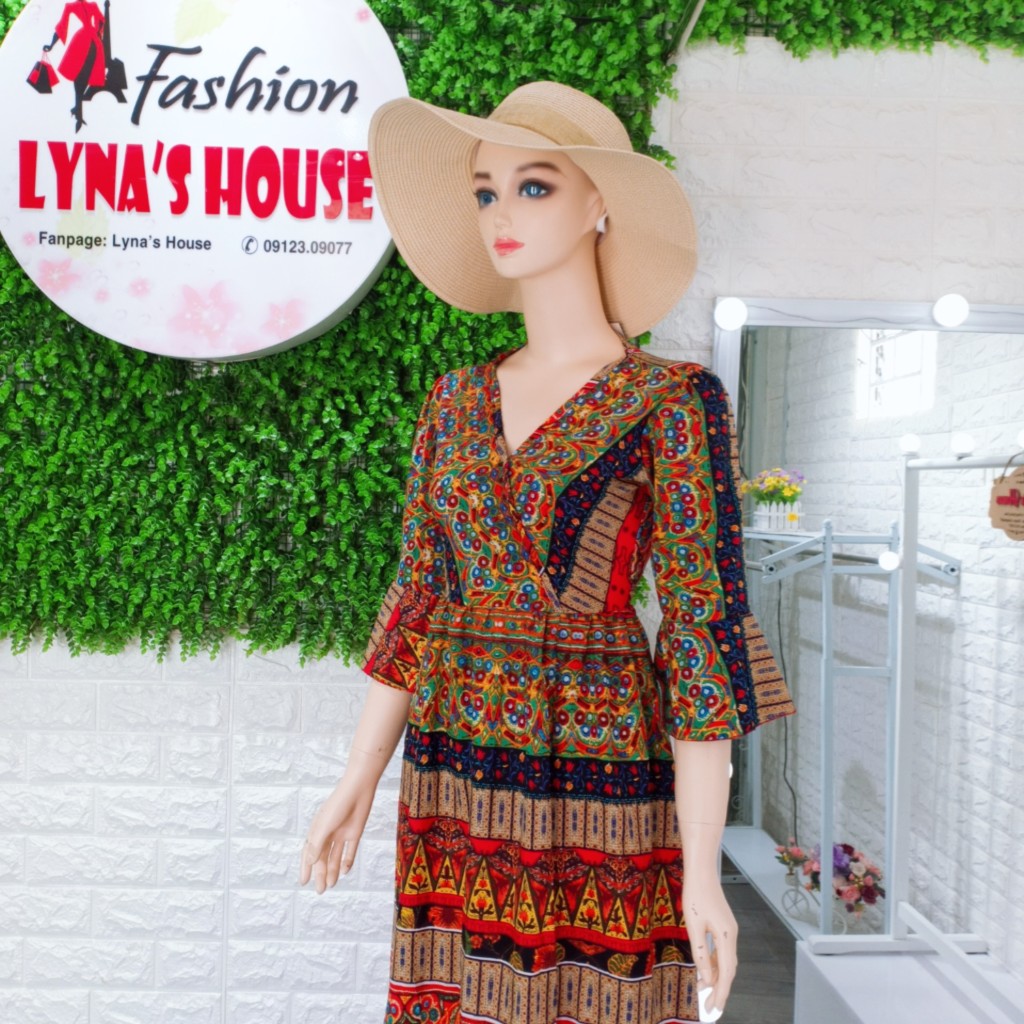 Đầm Maxi Thổ Cẩm Đi Biển Chất Lụa Mango Đẹp ANLY69