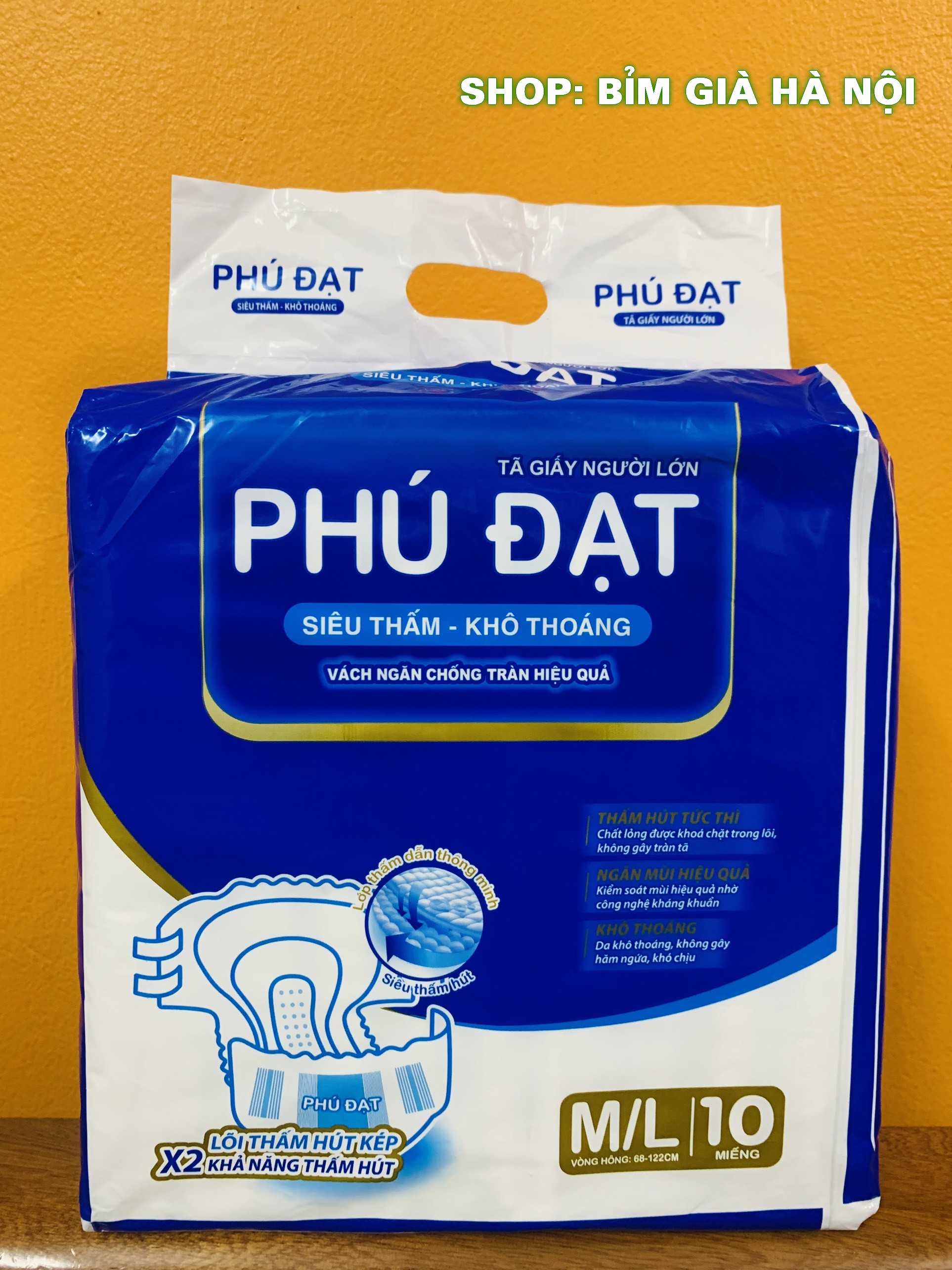 Tã già Phú Đạt ML10 miếng CÓ vách chống tràn kép