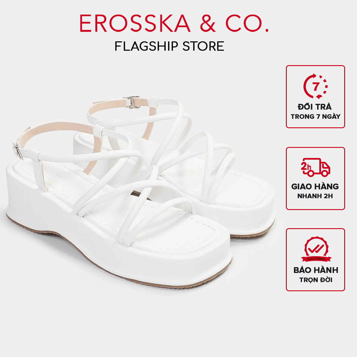 [CHỈ 18/12 0H-12H - MUA 3 GIẢM 20%] Erosska - Giày sandal nữ đế xuồng phối dây quai mảnh thiết kế basic cao 6cm màu nude - SB014